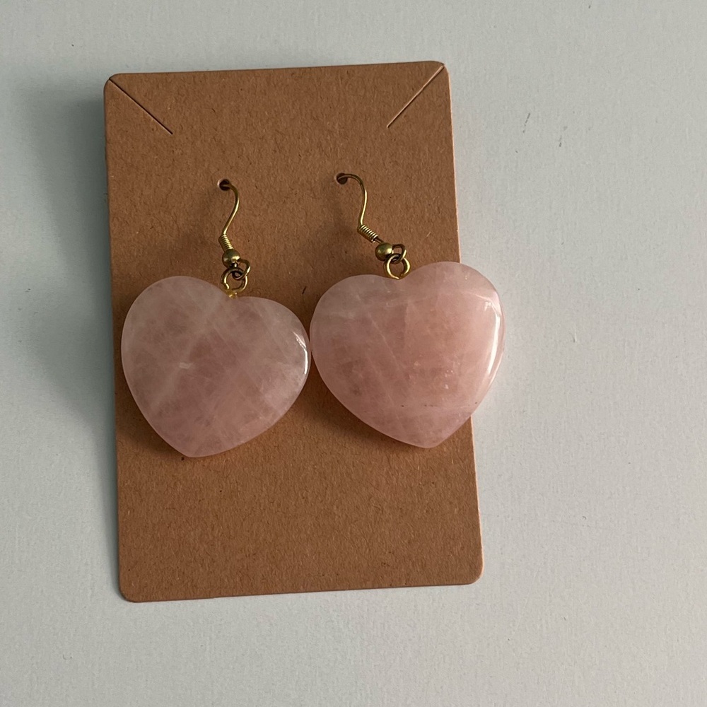 Pink Rose Quartz Stone Heart Earrings